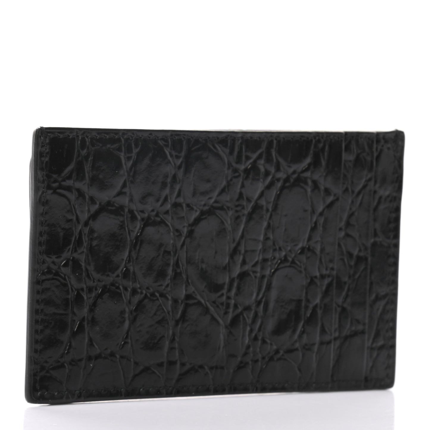 Calfskin Crocodile Embossed Monogram Coin Pouch Black