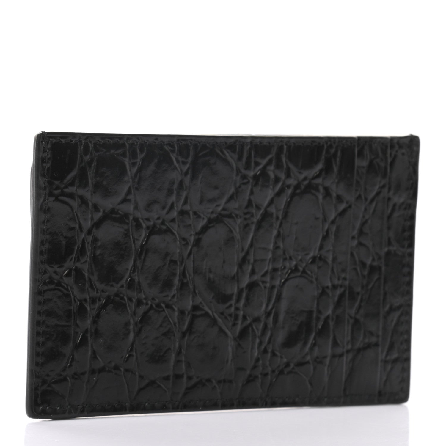 Saint Laurent Calfskin Crocodile Embossed Monogram Coin Pouch Black 3 of 6