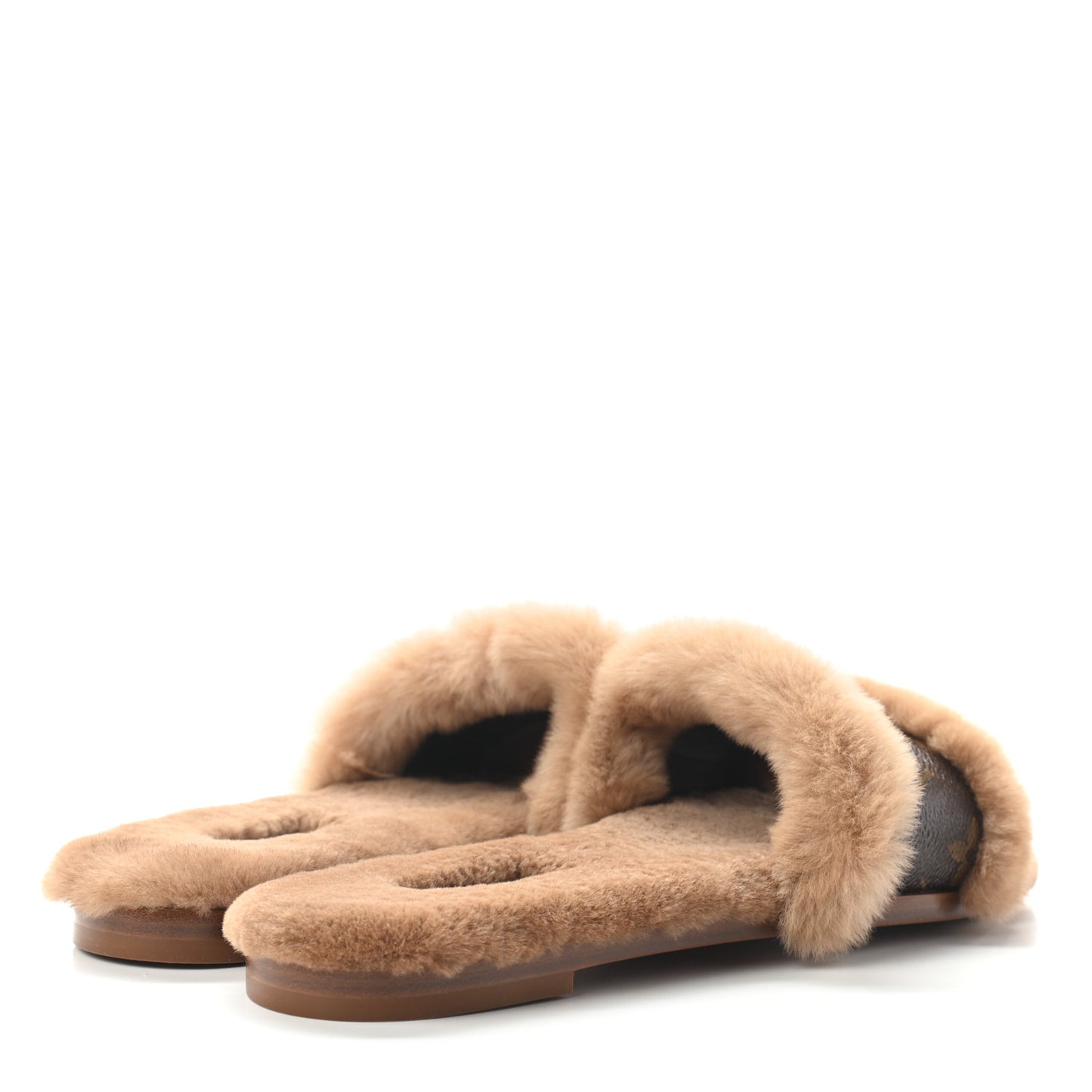 Mink Fur Monogram Lock It Flat Mule 36 Cognac