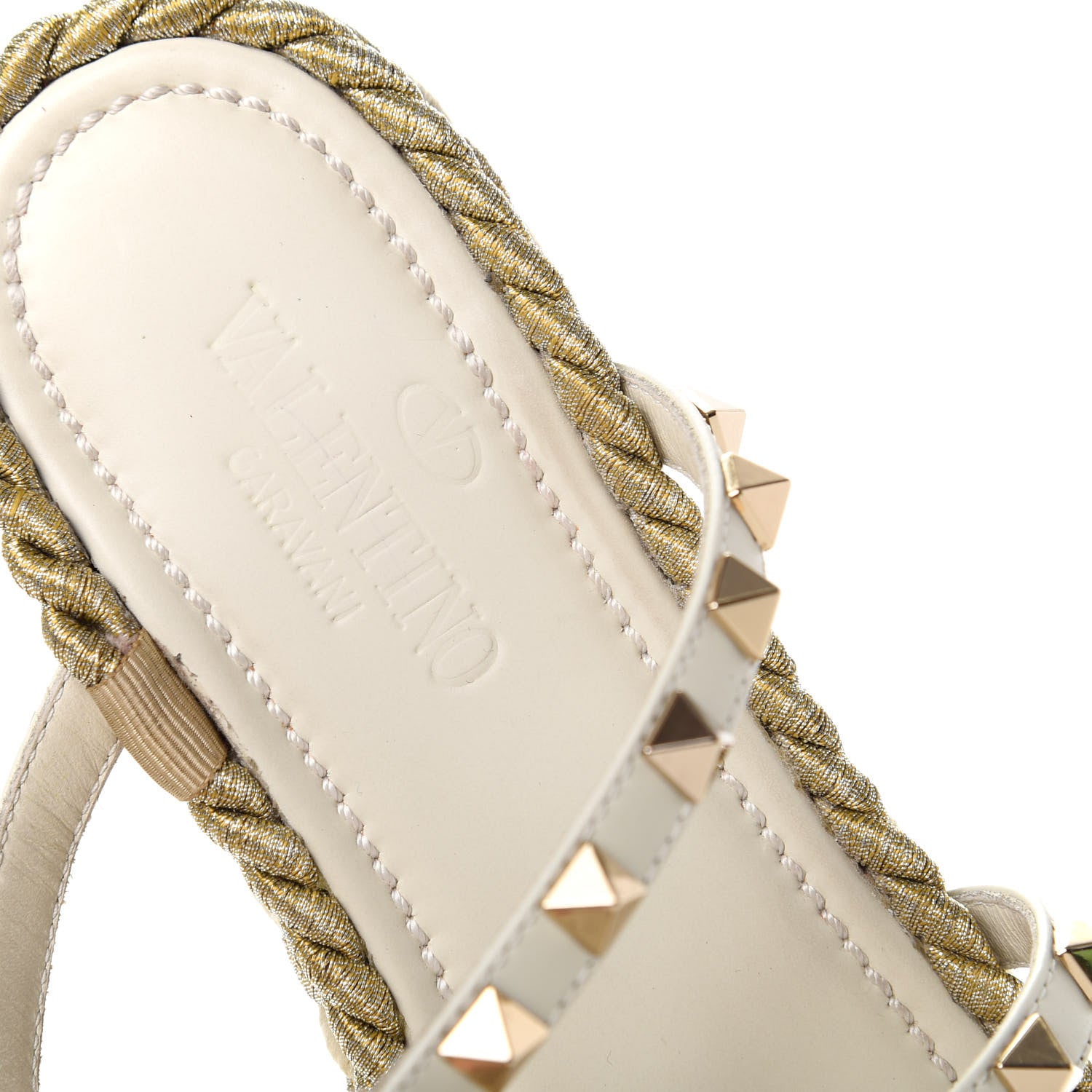 Valentino Garavani Calfskin Rockstud Ankle Strap Torchon Espadrille Caged 30/55mm Sandals 38 Light Ivory 9 of 11