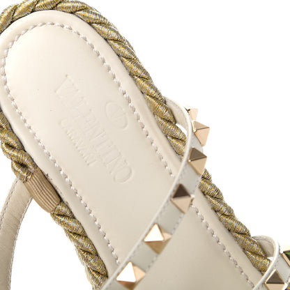 Valentino Garavani Calfskin Rockstud Ankle Strap Torchon Espadrille Caged 30/55mm Sandals 38 Light Ivory 9 of 11