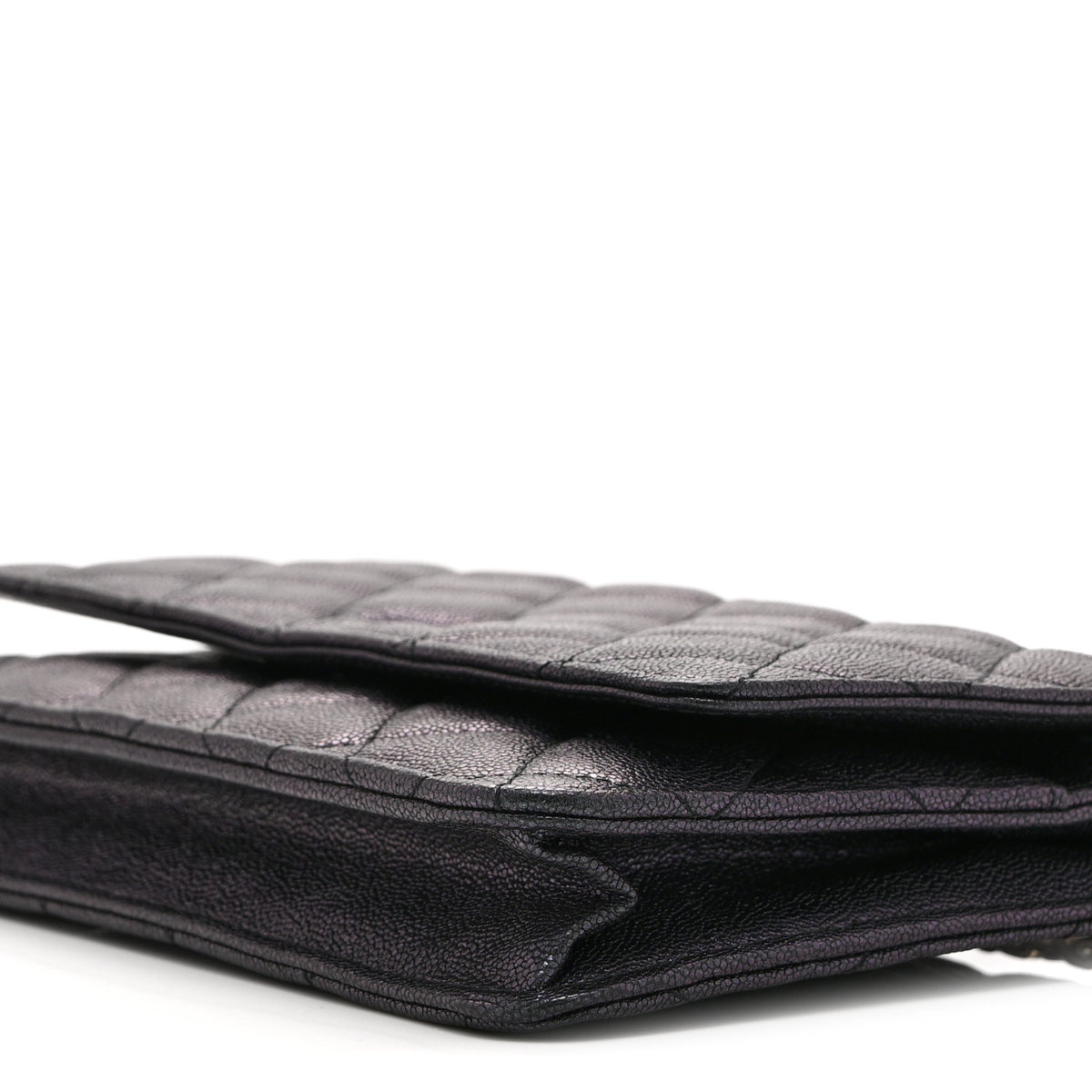 Iridescent Caviar Quilted Wallet on Chain WOC Dark Blue