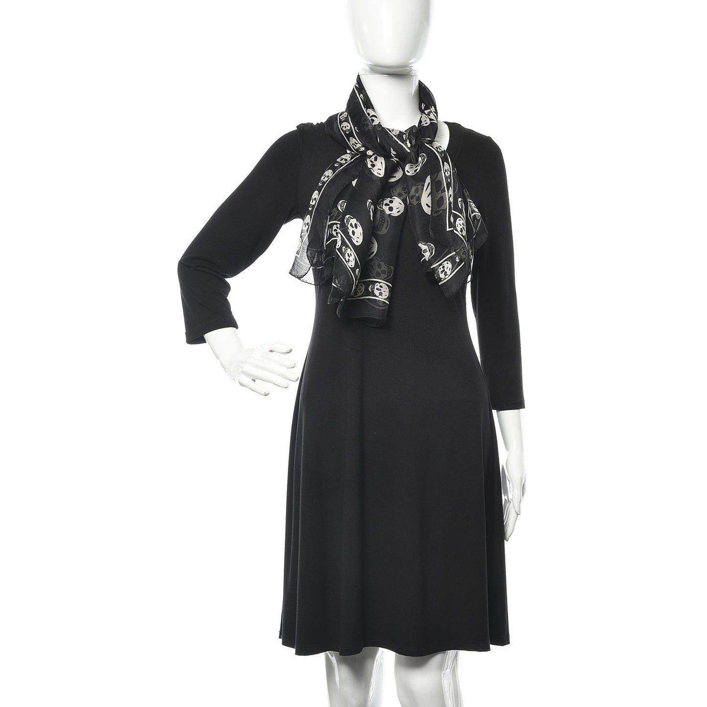 Silk Chiffon Skull Scarf Black Ivory