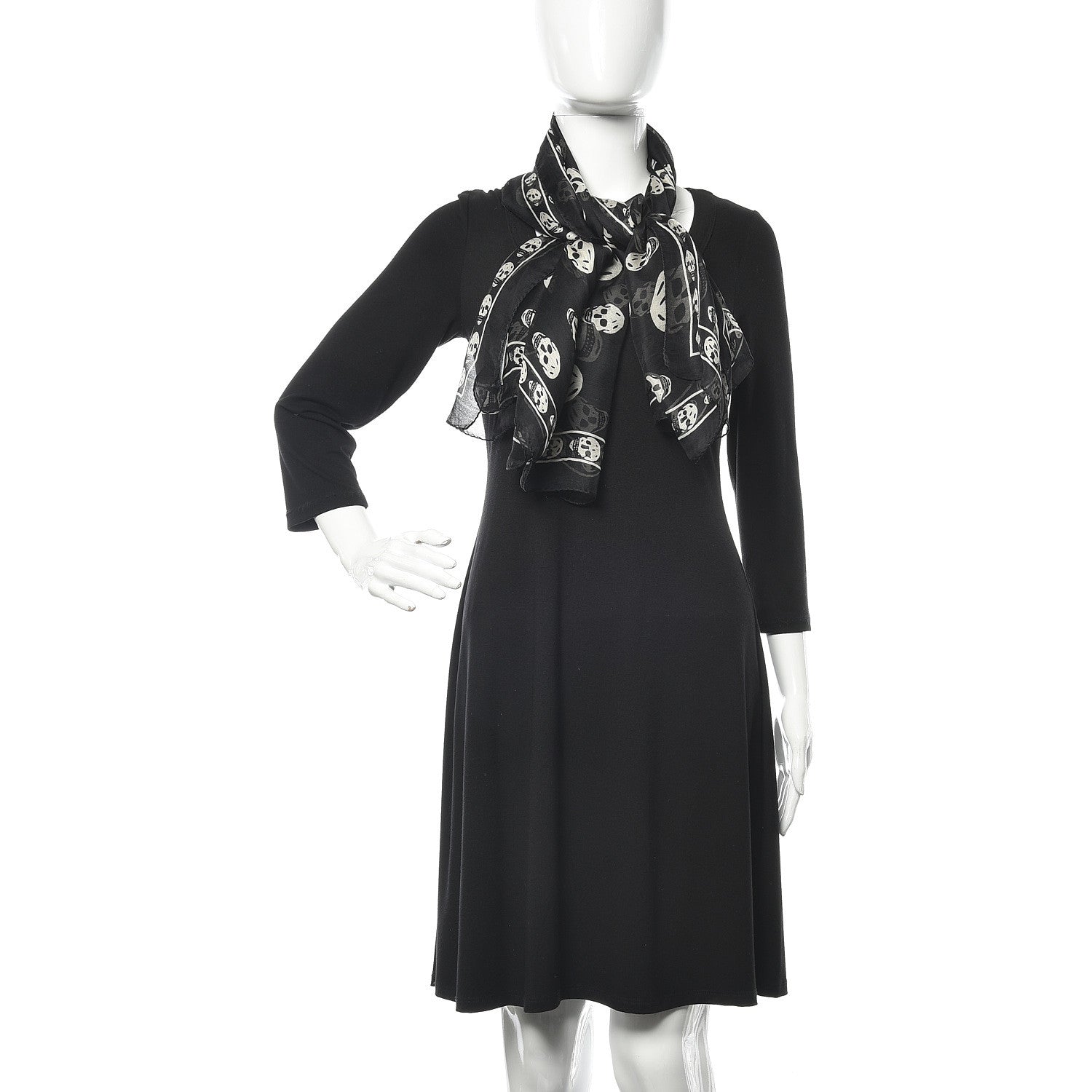 Alexander McQueen Silk Chiffon Skull Scarf Black Ivory 2 of 5