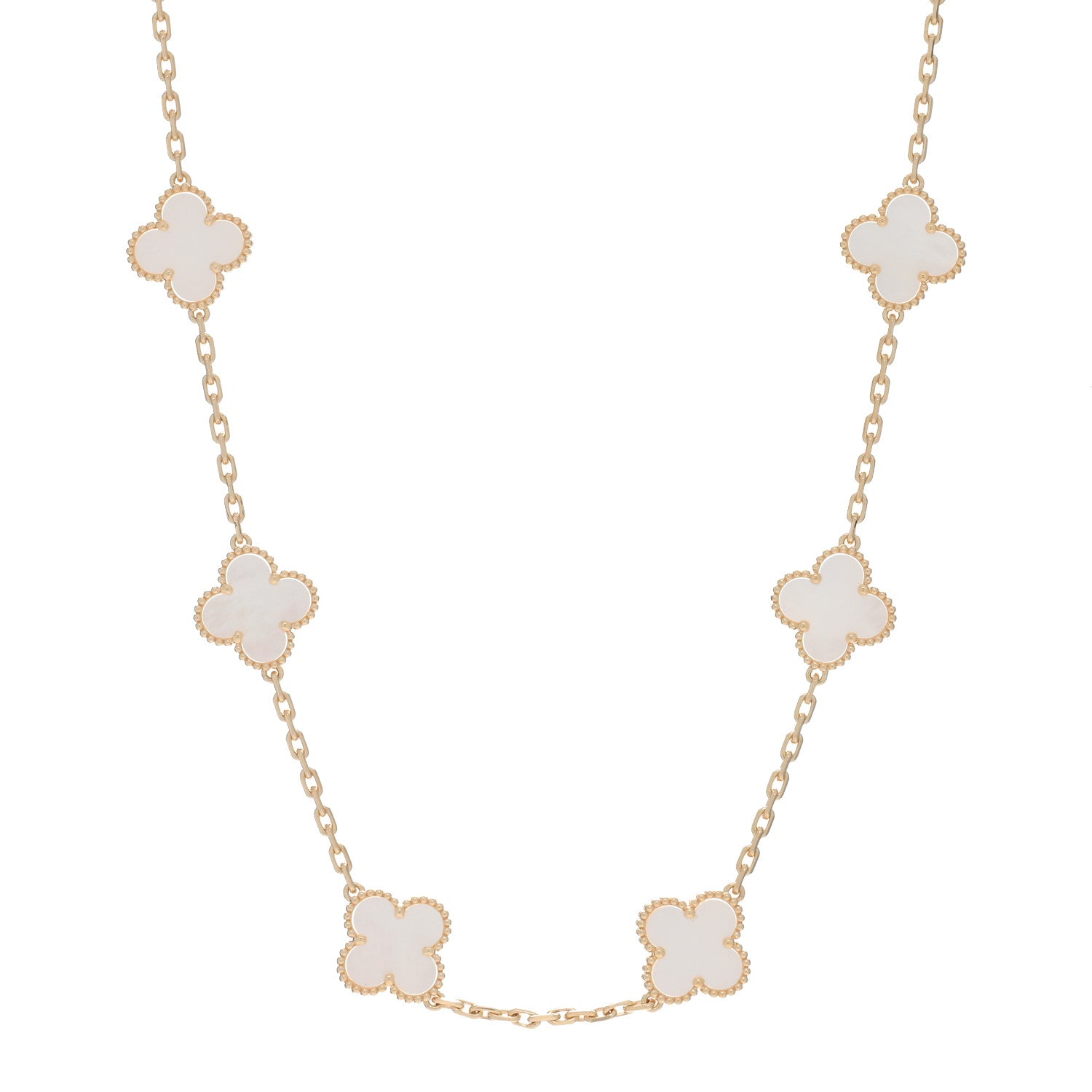 Van Cleef & Arpels 18K Yellow Gold Mother of Pearl 10 Motifs Vintage Alhambra Necklace 1 of 4