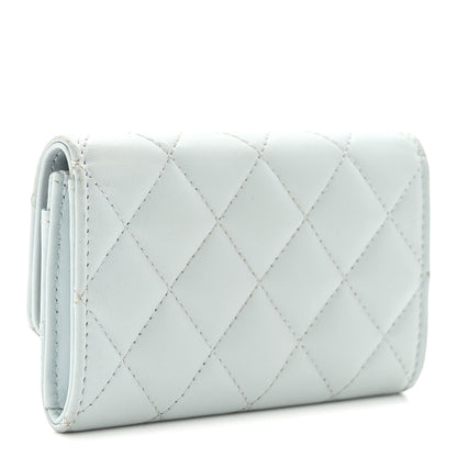 Chanel Lambskin Quilted Pearl CC Chanel Flap Card Holder Light Blue 3 of 9