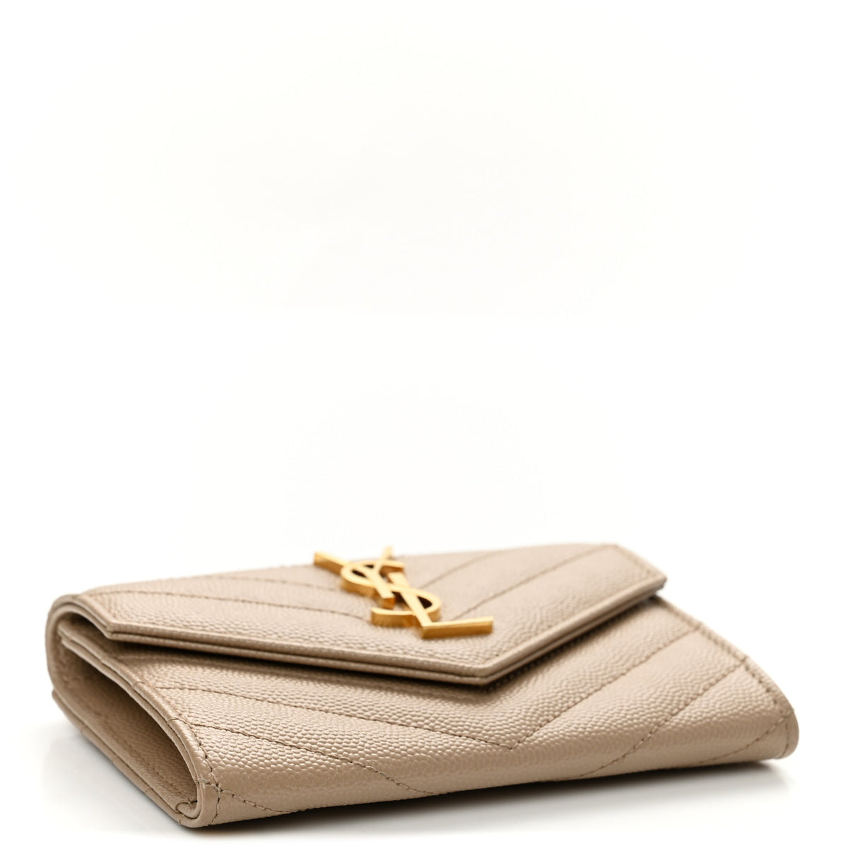 Saint Laurent Grain De Poudre Matelasse Chevron Small Monogram Envelope Wallet Dark Beige 4 of 9
