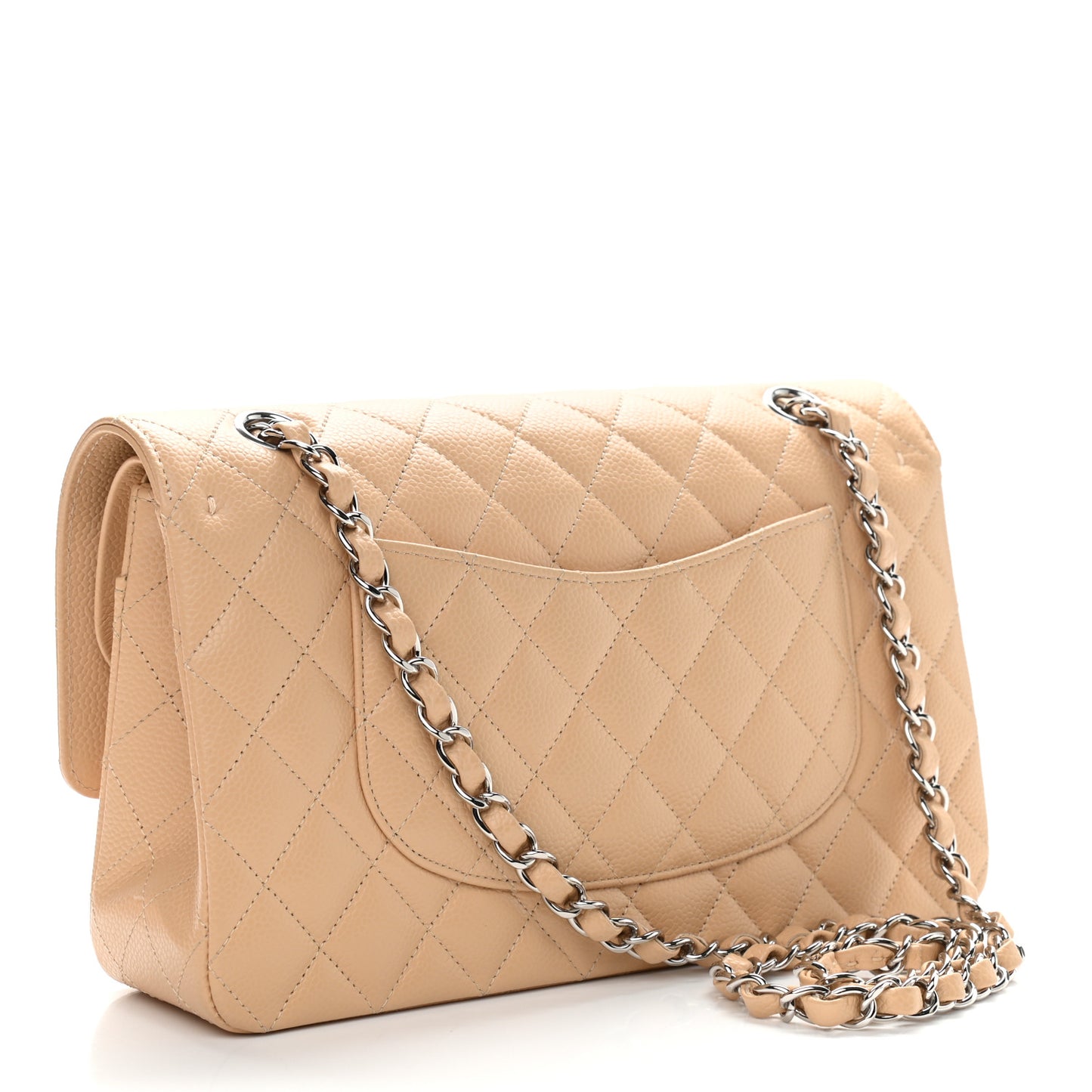 Caviar Quilted Medium Double Flap Beige