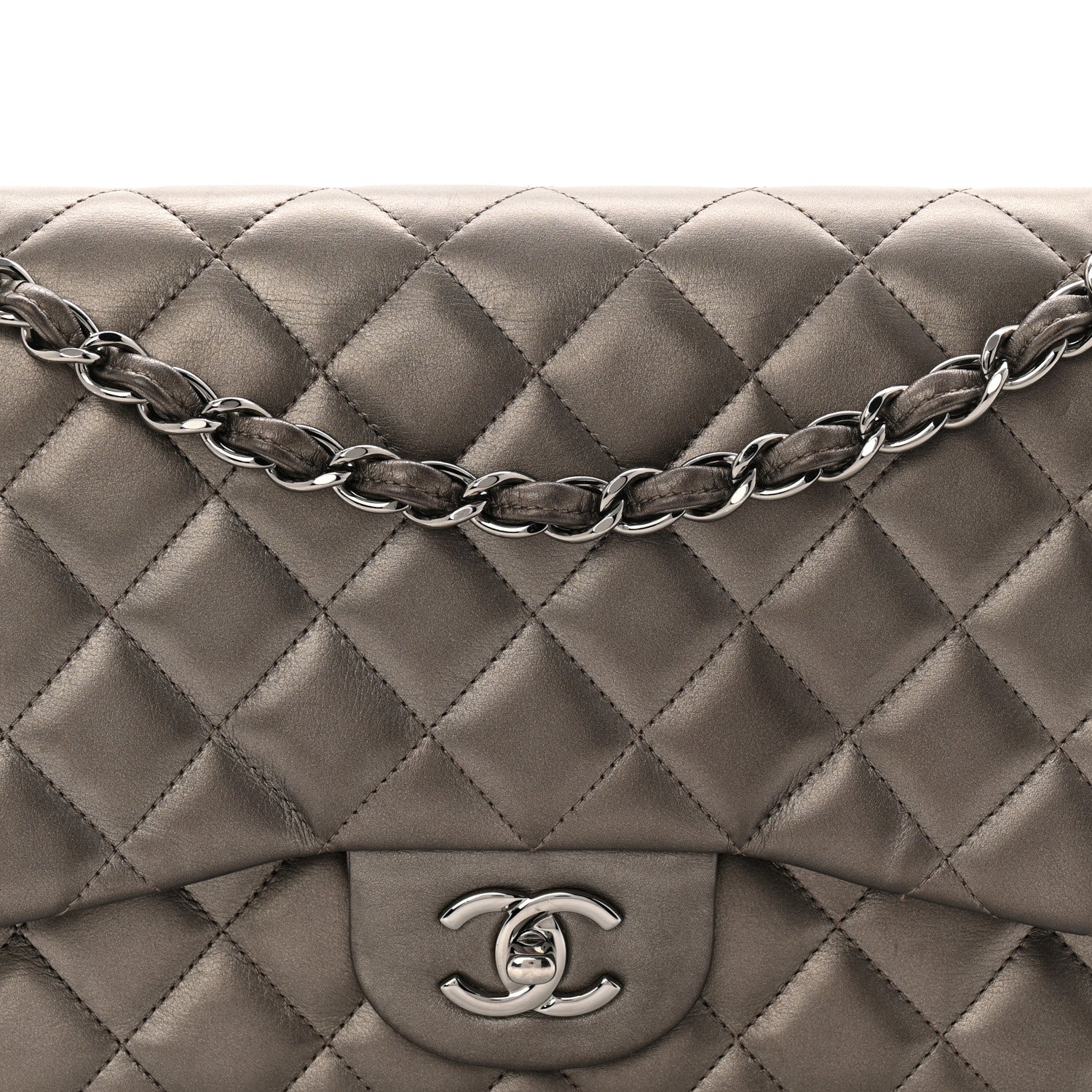 Chanel Metallic Lambskin Quilted Jumbo Double Flap Pewter 8 of 10