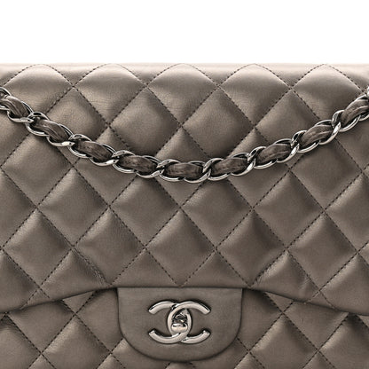 Chanel Metallic Lambskin Quilted Jumbo Double Flap Pewter 8 of 10