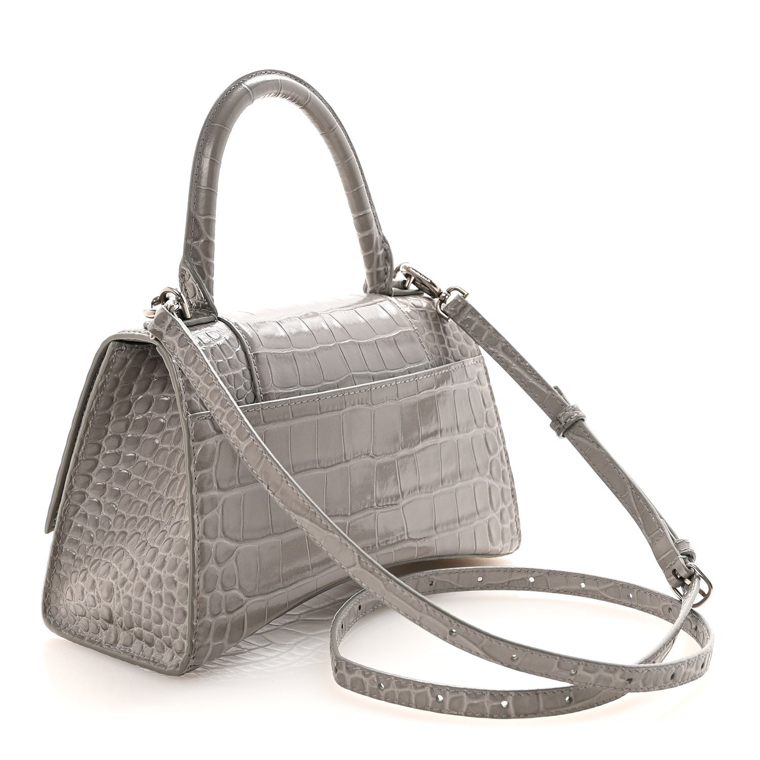 Balenciaga Shiny Calfskin Crocodile Embossed Small Hourglass Top