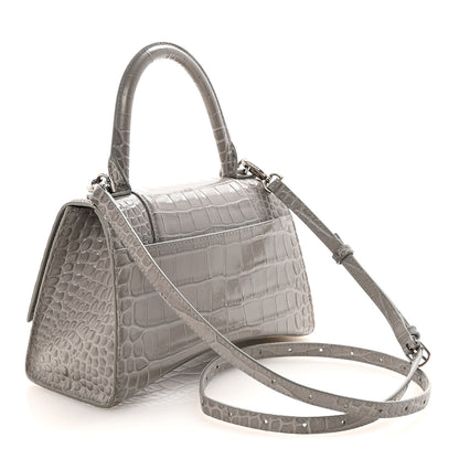 Balenciaga Shiny Calfskin Crocodile Embossed Small Hourglass Top Handle Bag Balenciaga Grey 3 of 9