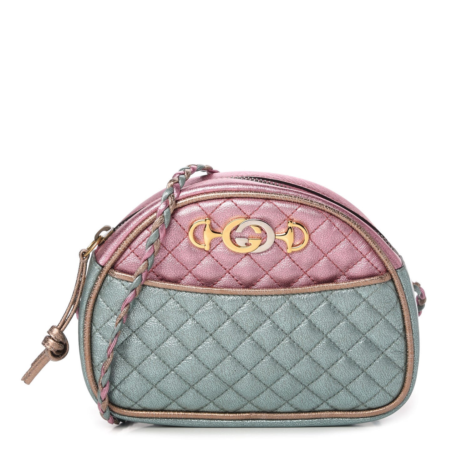 Laminated Nappa Trapuntata Mini Zumi Dome Shoulder Bag Rosa Lago Rame