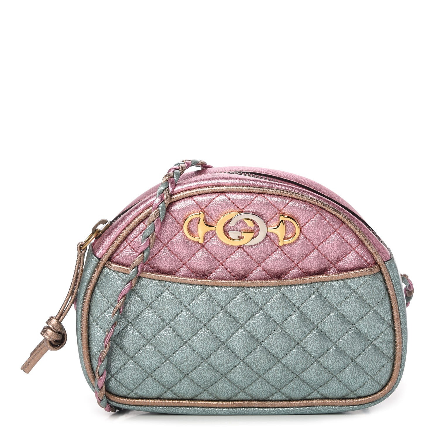 Gucci Laminated Nappa Trapuntata Mini Zumi Dome Shoulder Bag Rosa Lago Rame 1 of 10