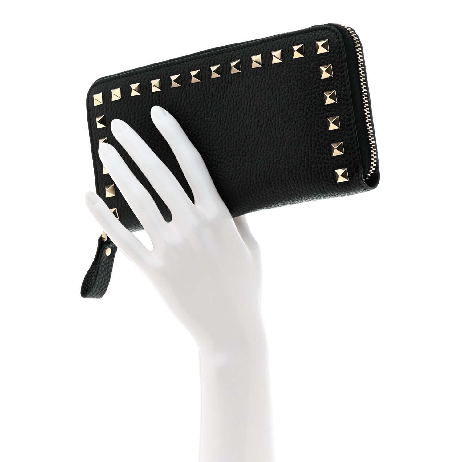 Valentino Garavani Pebbled Calfskin Rockstud Zip Around Wallet Black 2 of 6