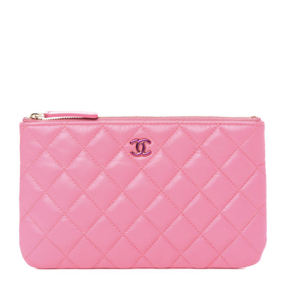 Chanel Lambskin Quilted Zipped Pouch Pink Yellow 1 of 10