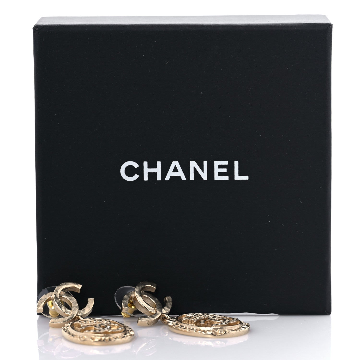 Chanel Crystal CC Medallion Drop Earrings Gold 6 of 6