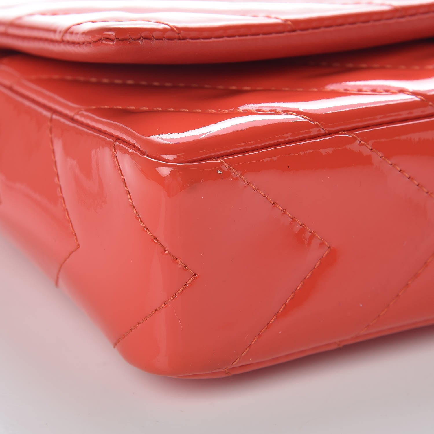 Chanel Patent Calfskin Chevron Quilted Wallet On Chain WOC Red 11 of 12