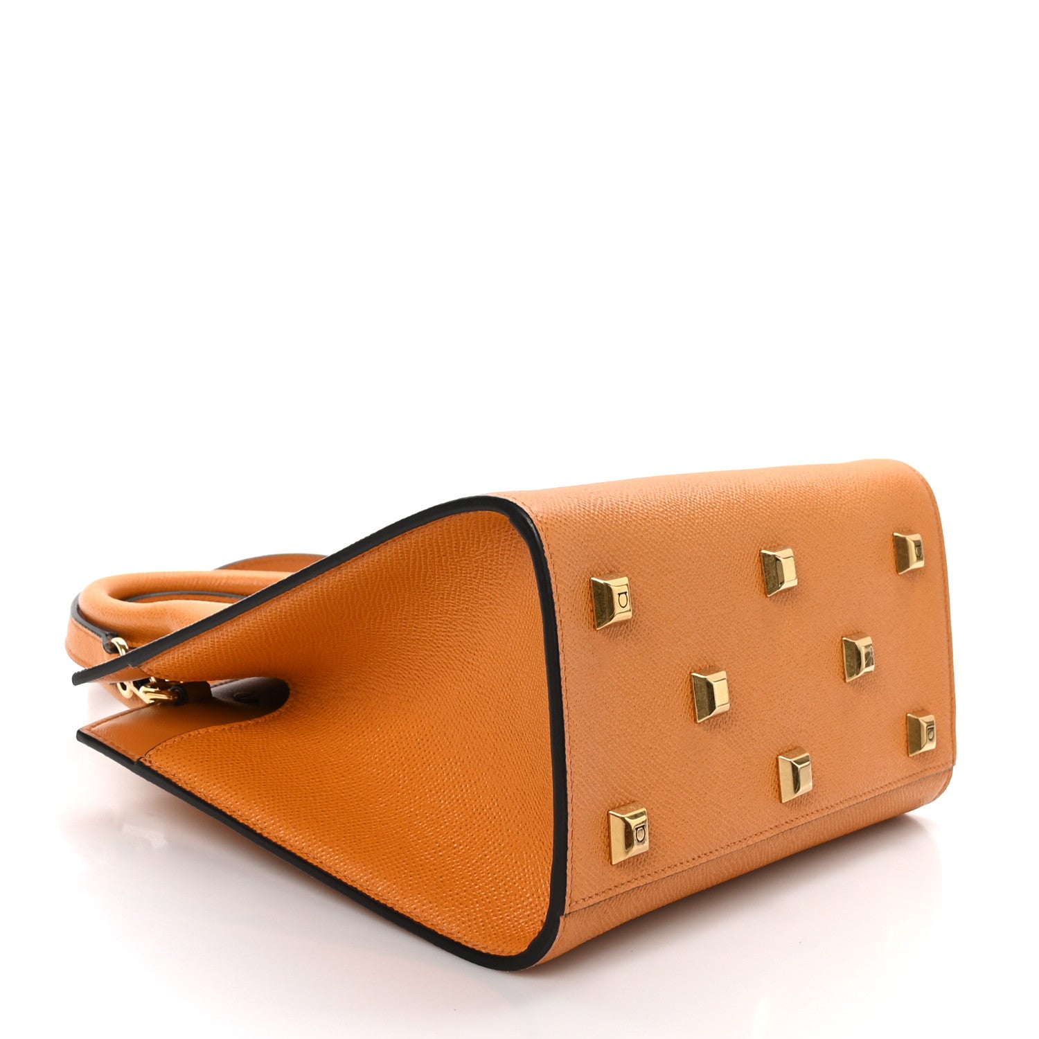 Salvatore Ferragamo Hammered Calfskin Small The Studio Box Bag Orange 4 of 9