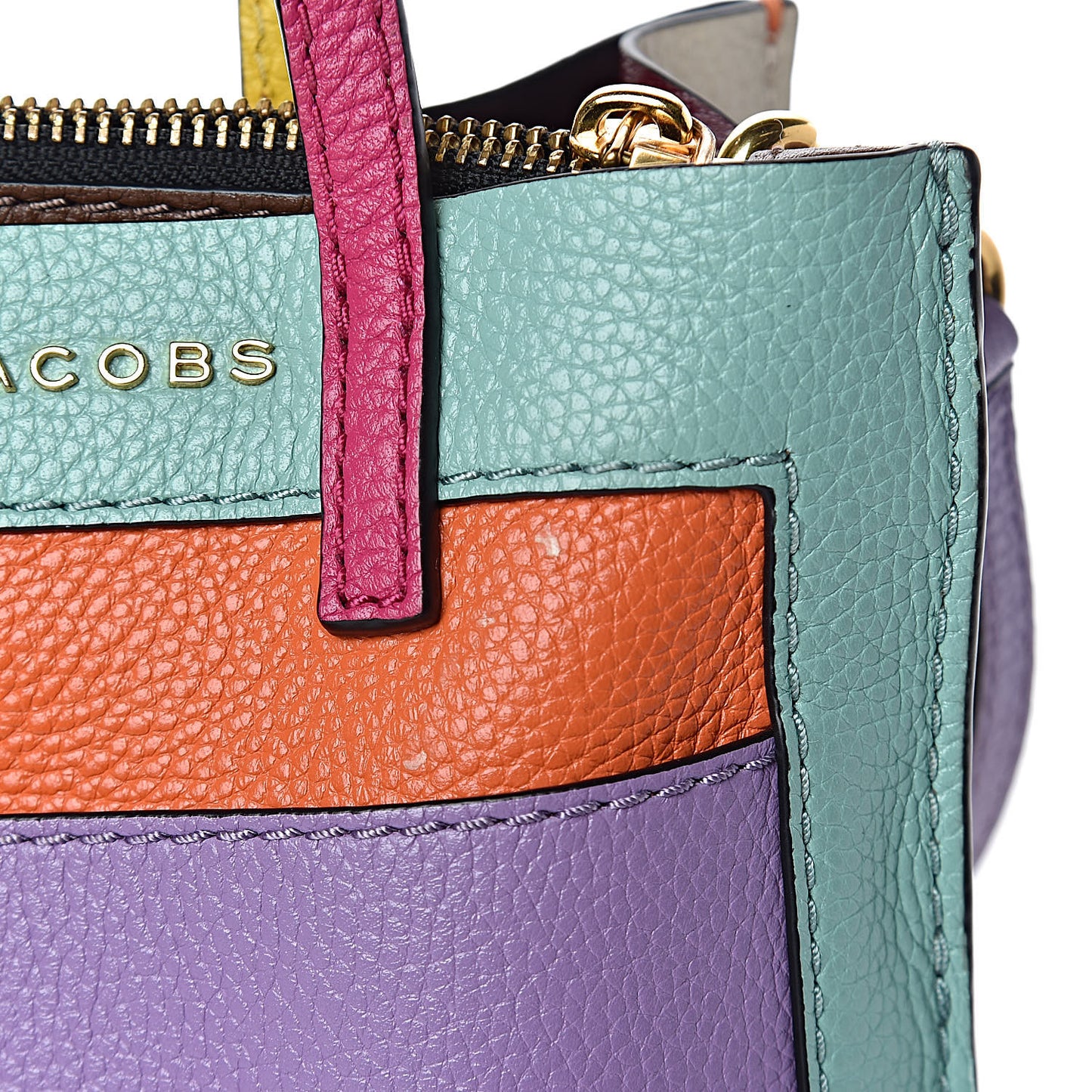 Grained Calfskin Colorblock Mini Grind Tote Surf Multi