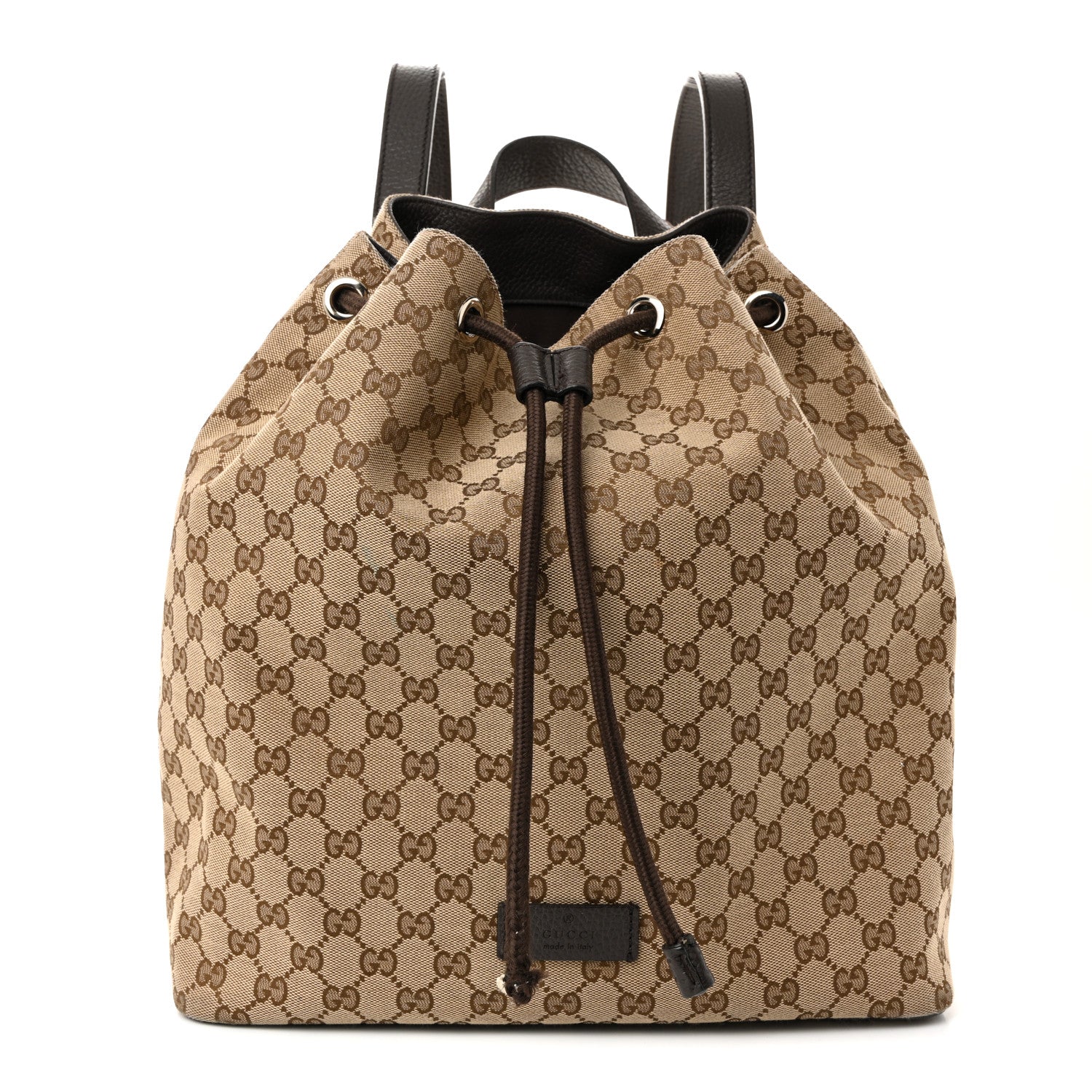 Gucci Monogram Dollar Calfskin O Drawstring Backpack Beige Ebony Testa di Moro Dark Chocolate 1 of 12