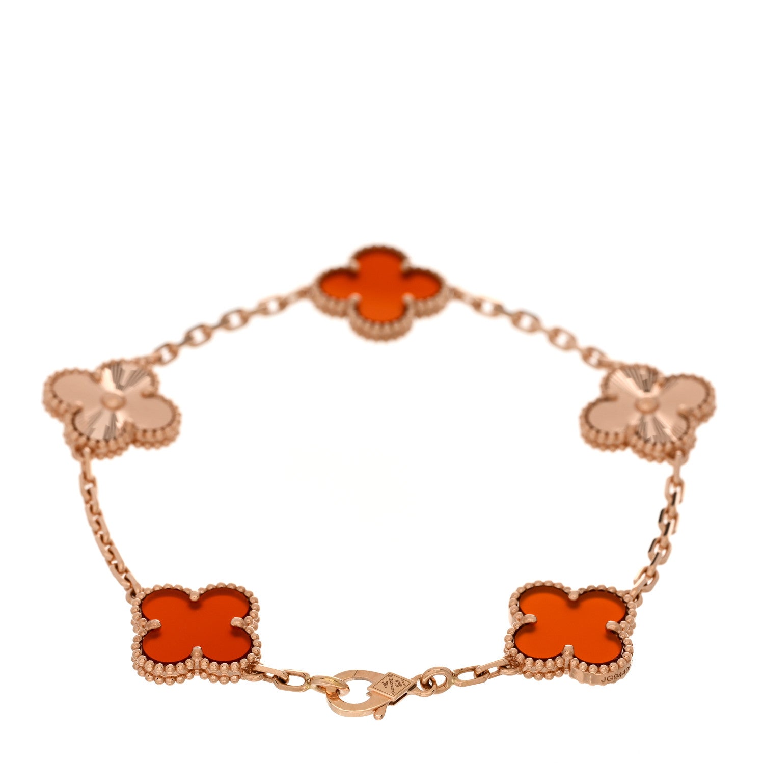 Van Cleef & Arpels 18K Rose Gold Carnelian 5 Motifs Guilloche Vintage Alhambra Bracelet 2 of 5
