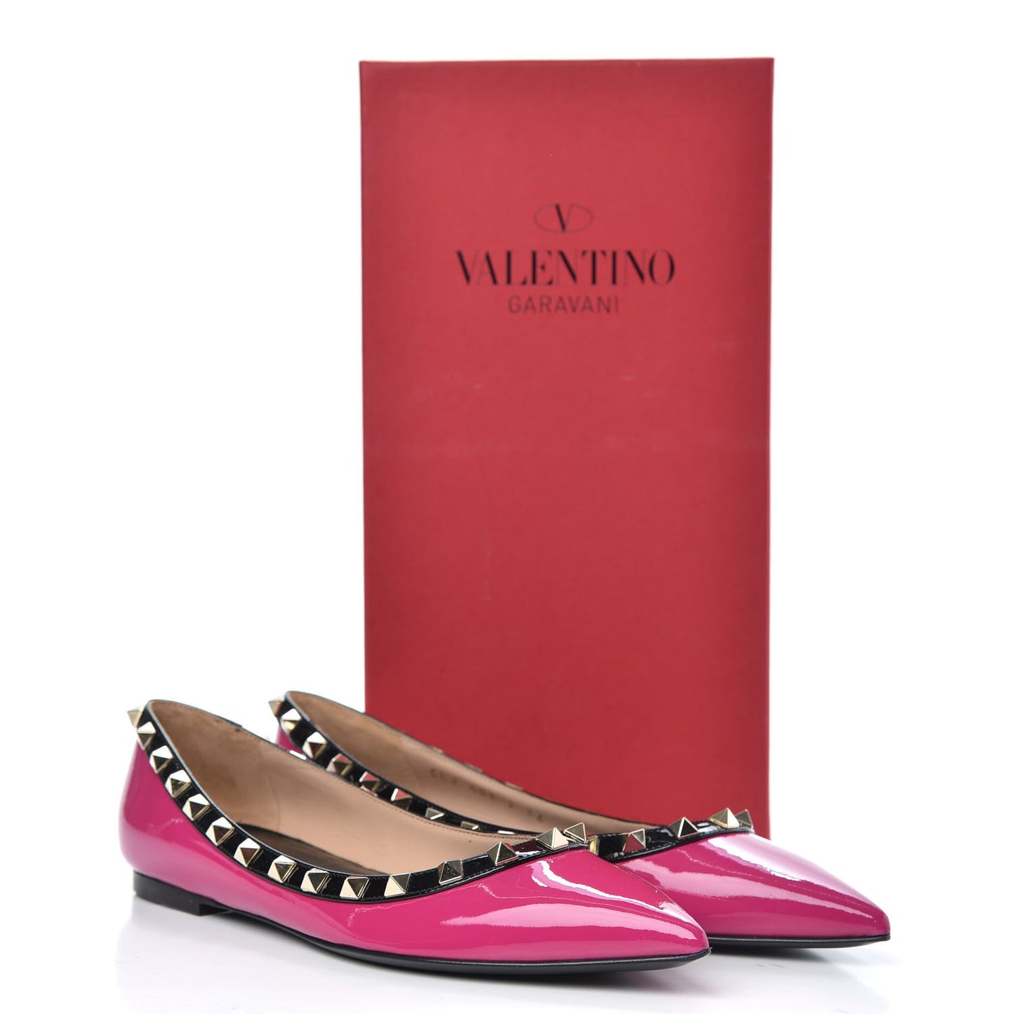 Patent Rockstud Ballerina Flats 36 Fuxia Black
