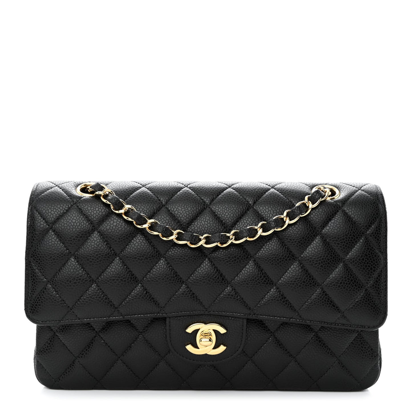 Caviar Quilted Medium Double Flap Black