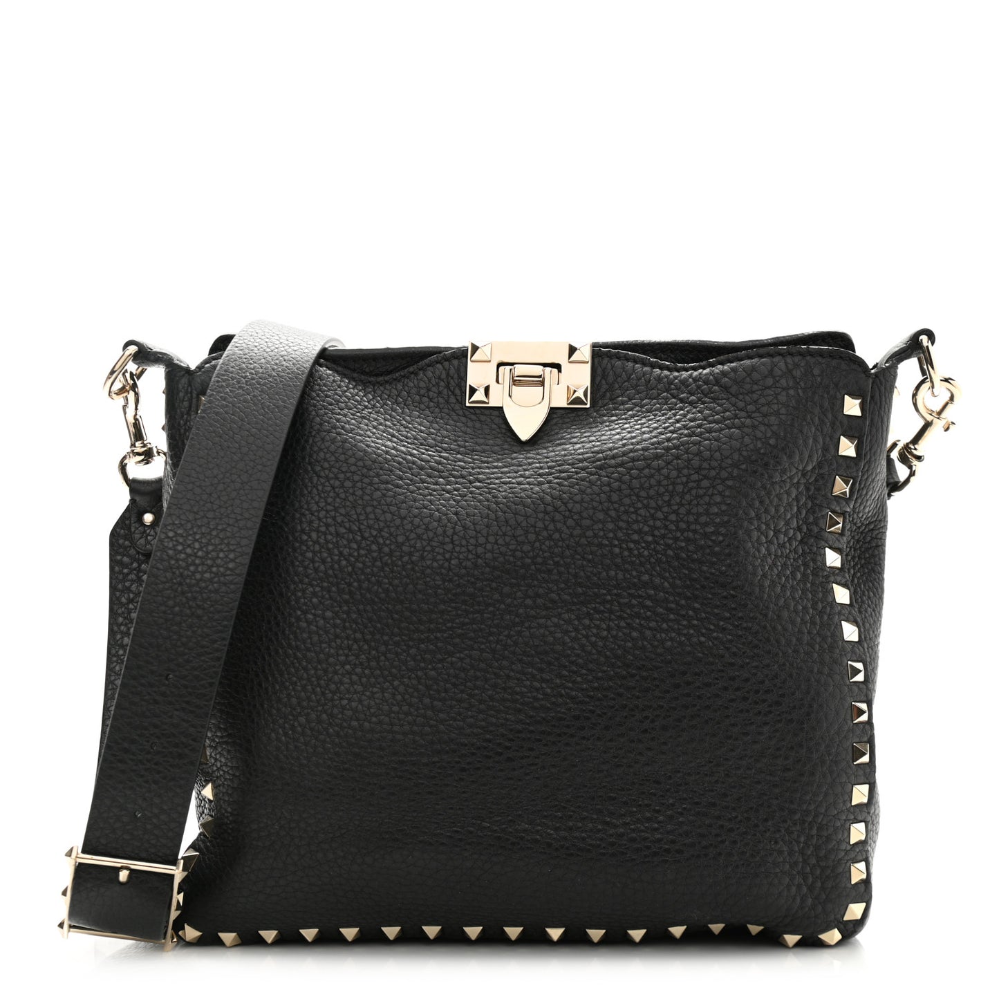 Pebbled Calfskin Small Rockstud Flip-Lock Messenger Bag Black