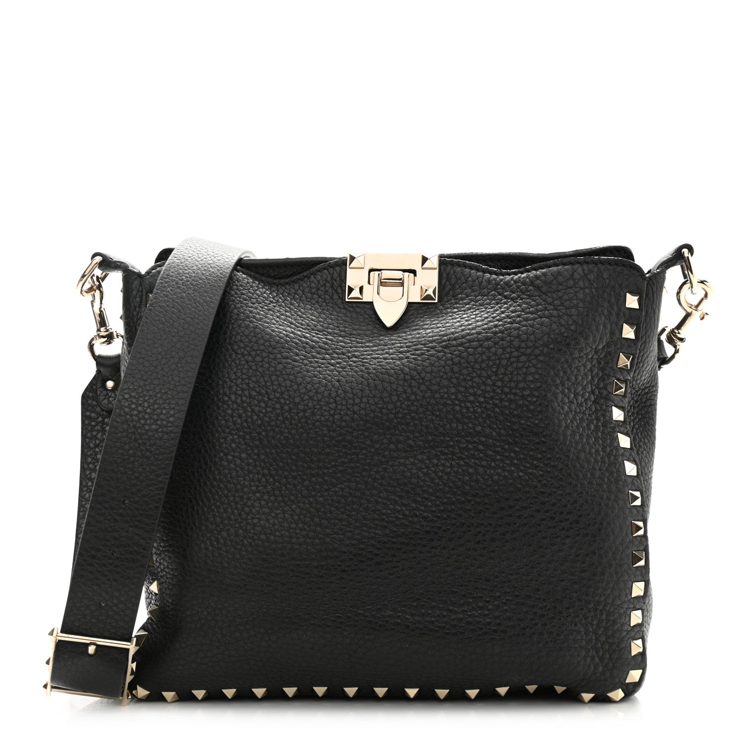 Valentino Garavani Pebbled Calfskin Small Rockstud Flip-Lock Messenger Bag Black 1 of 9