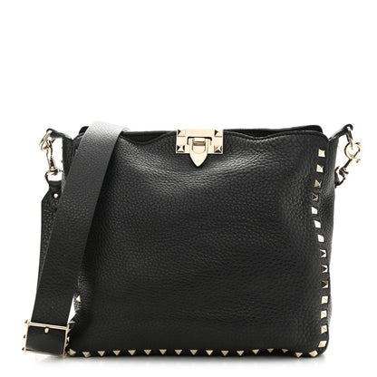 Valentino Garavani Pebbled Calfskin Small Rockstud Flip-Lock Messenger Bag Black 1 of 9