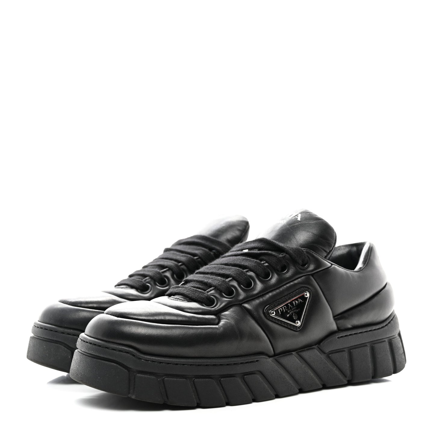 Nappa Soft Metal Triangle Logo Womens Padded 30mm Sneakers 39.5 Black