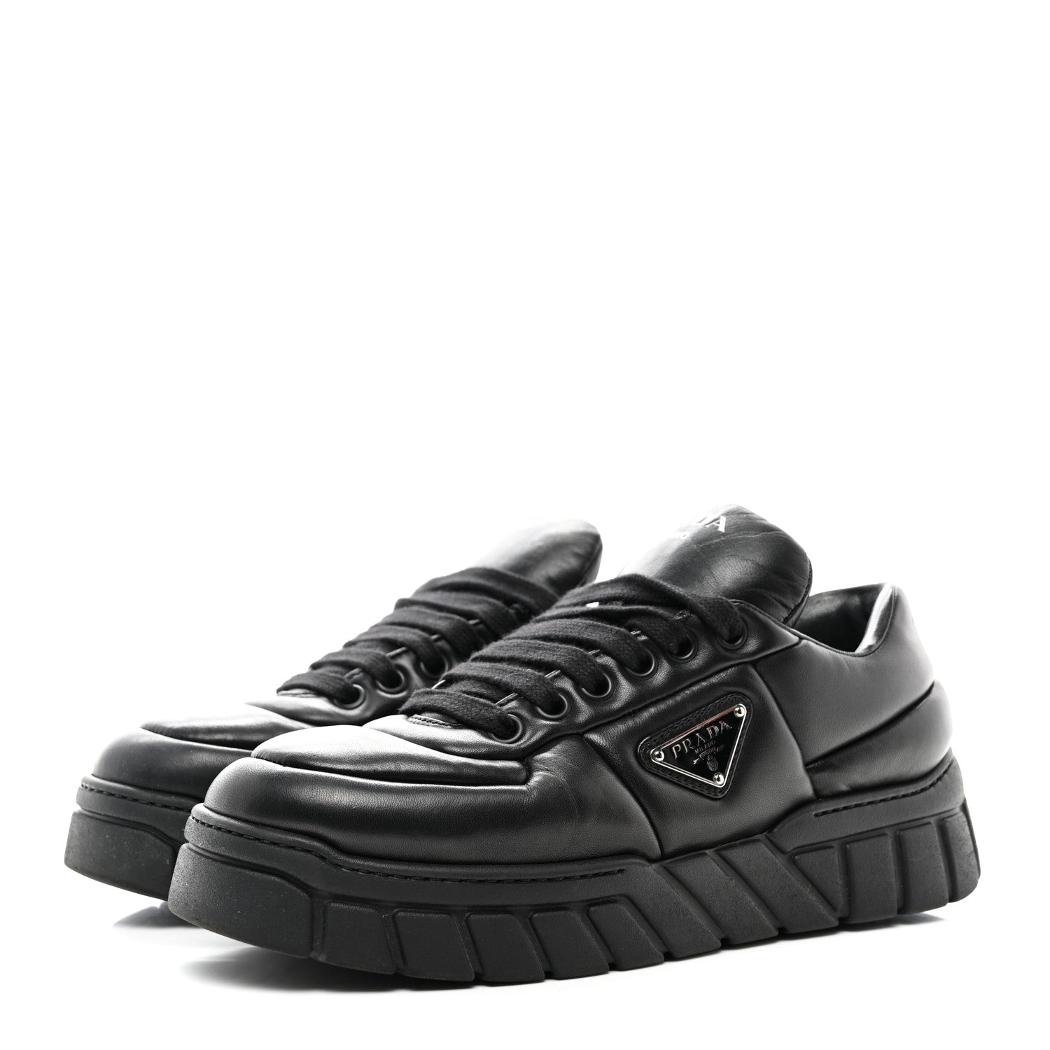 Prada Nappa Soft Metal Triangle Logo Womens Padded 30mm Sneakers 39.5 Black 3 of 15