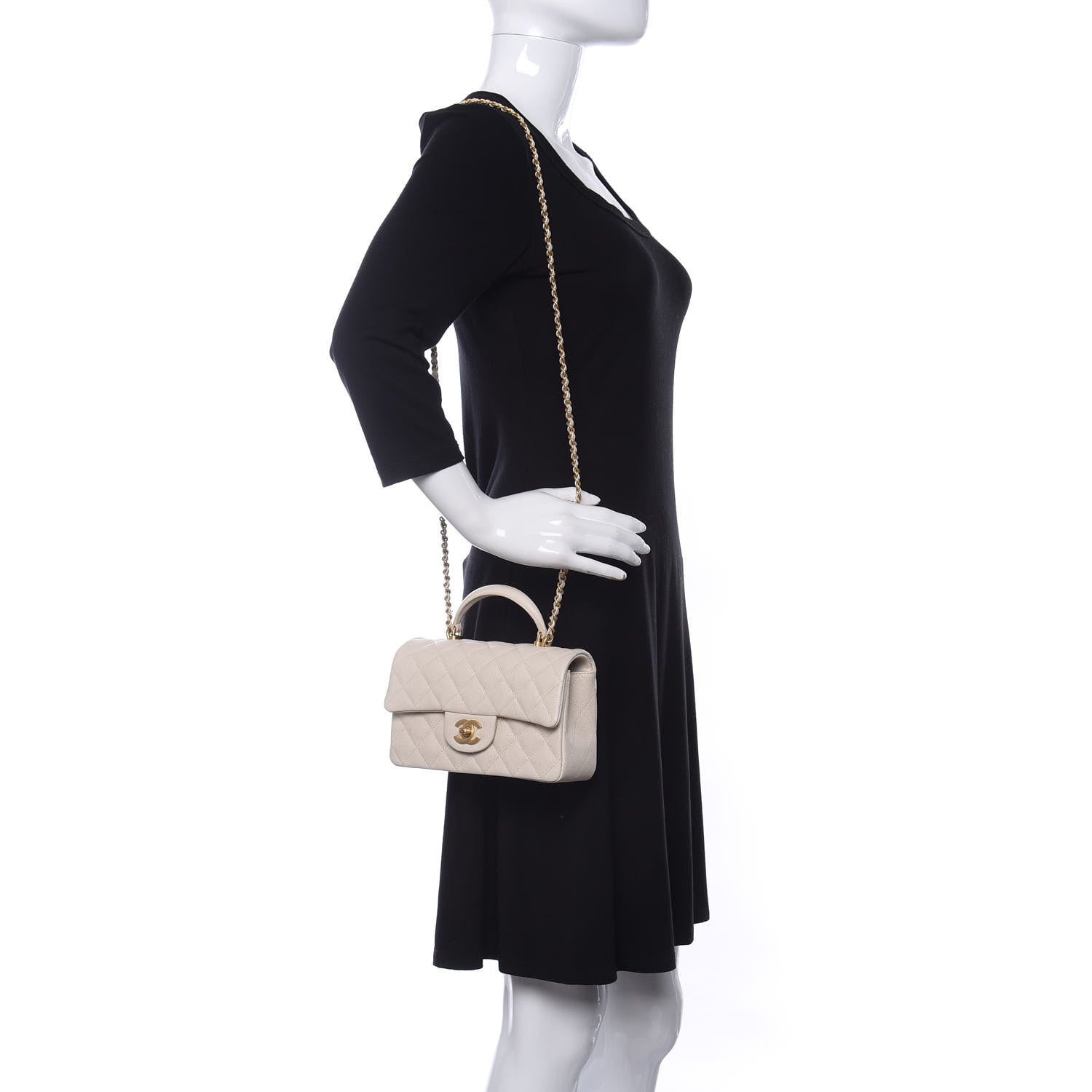 Chanel Caviar Quilted Mini Top Handle Rectangular Flap Beige 2 of 11