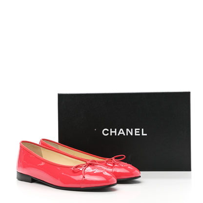 Chanel Patent Calfskin CC Cap Toe Ballerina Flats 37.5 Red 9 of 9