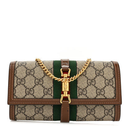 Gucci GG Supreme Monogram Azalea Calfskin Web Jackie 1961 Chain Wallet Beige Ebony Brown Sugar 1 of 13