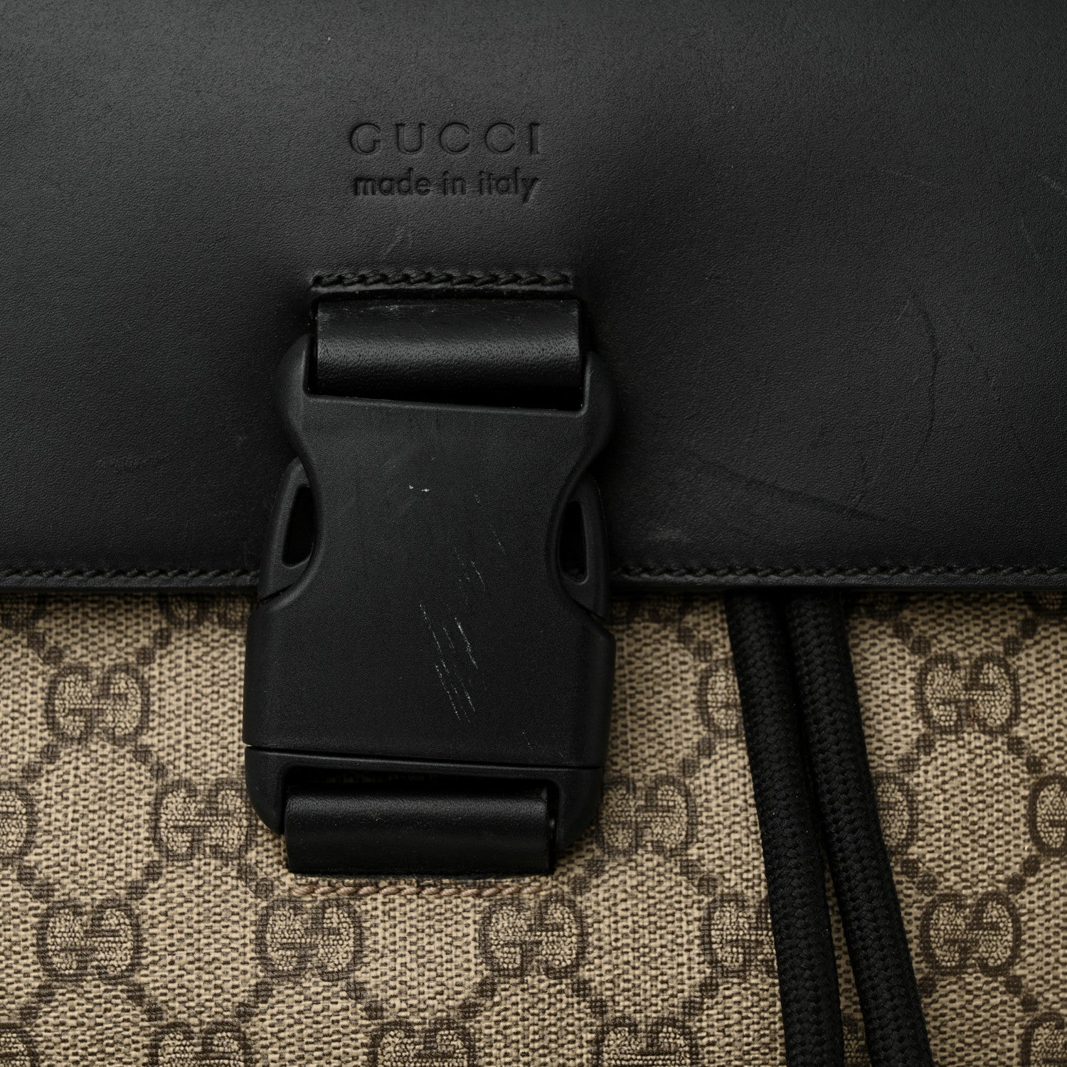 Gucci GG Supreme Monogram Single Buckle Backpack Beige Black 13 of 18