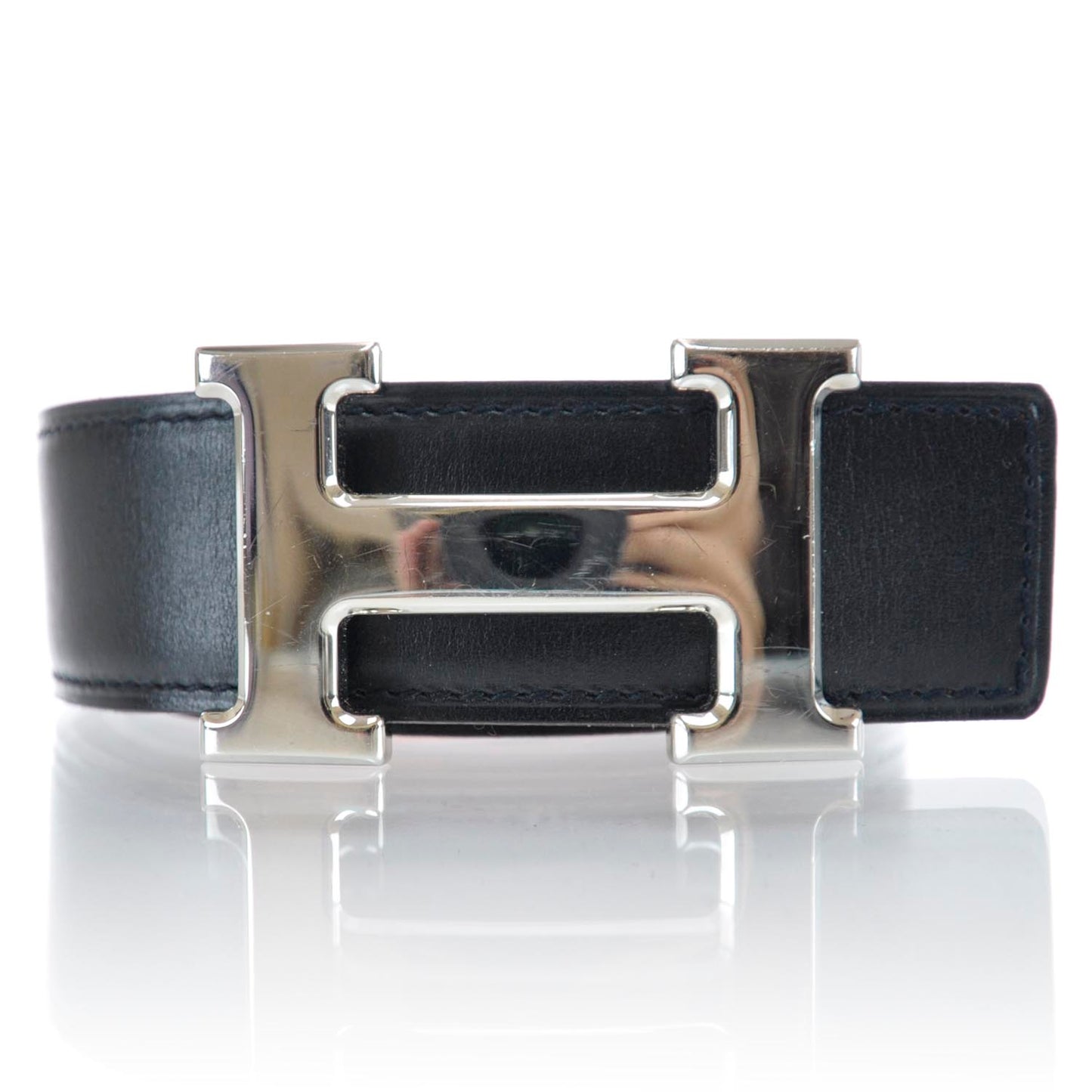Leather Reversible Constance H Belt 80 Black and Orange