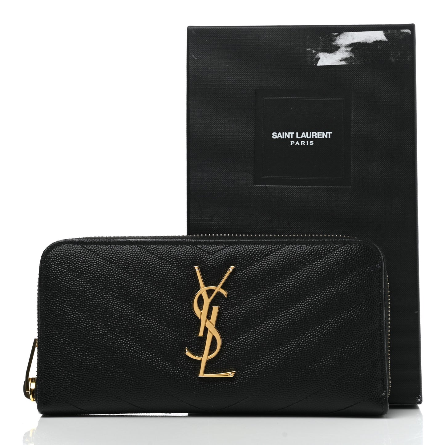 Grain De Poudre Matelasse Chevron Monogram Zip Around Wallet Black