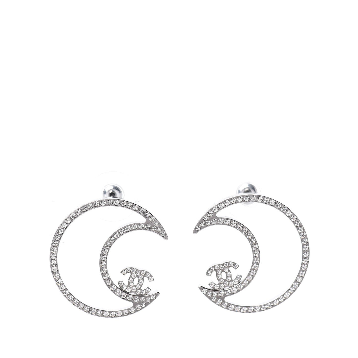Strass Crystal CC Moon Earrings Silver