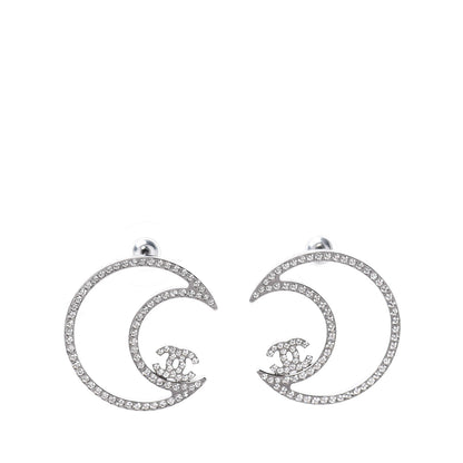 Chanel Strass Crystal CC Moon Earrings Silver 1 of 5