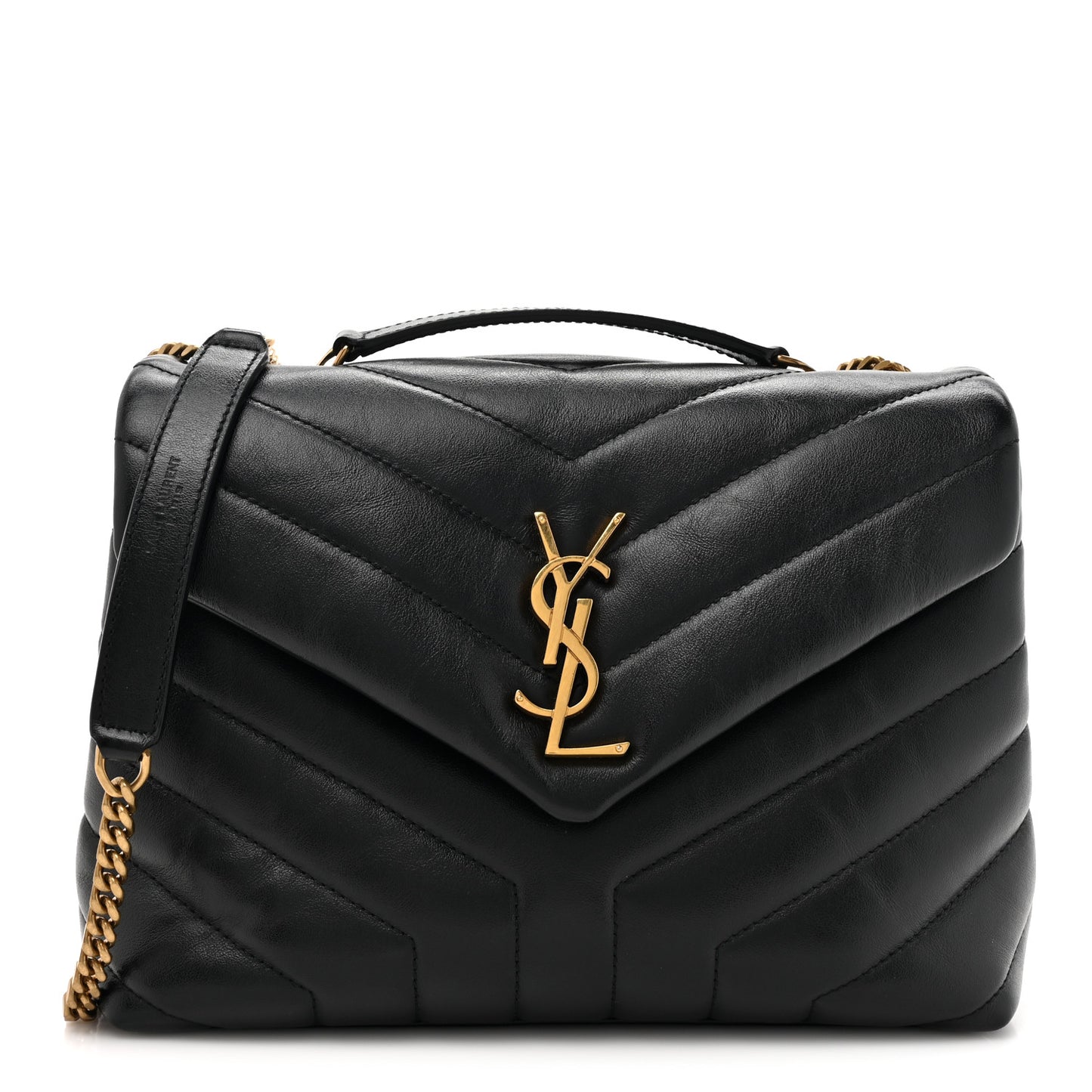 Calfskin Y Quilted Monogram Small Loulou Chain Satchel Black