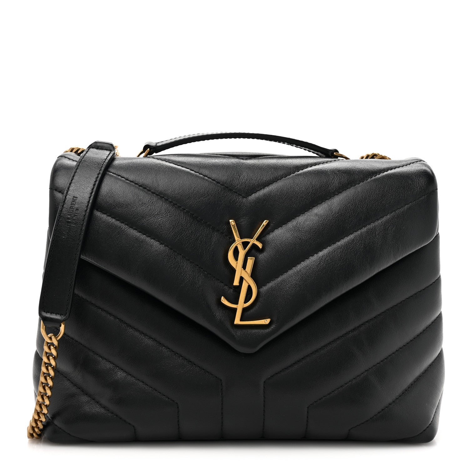 Saint Laurent Calfskin Y Quilted Monogram Small Loulou Chain Satchel Black 1 of 13