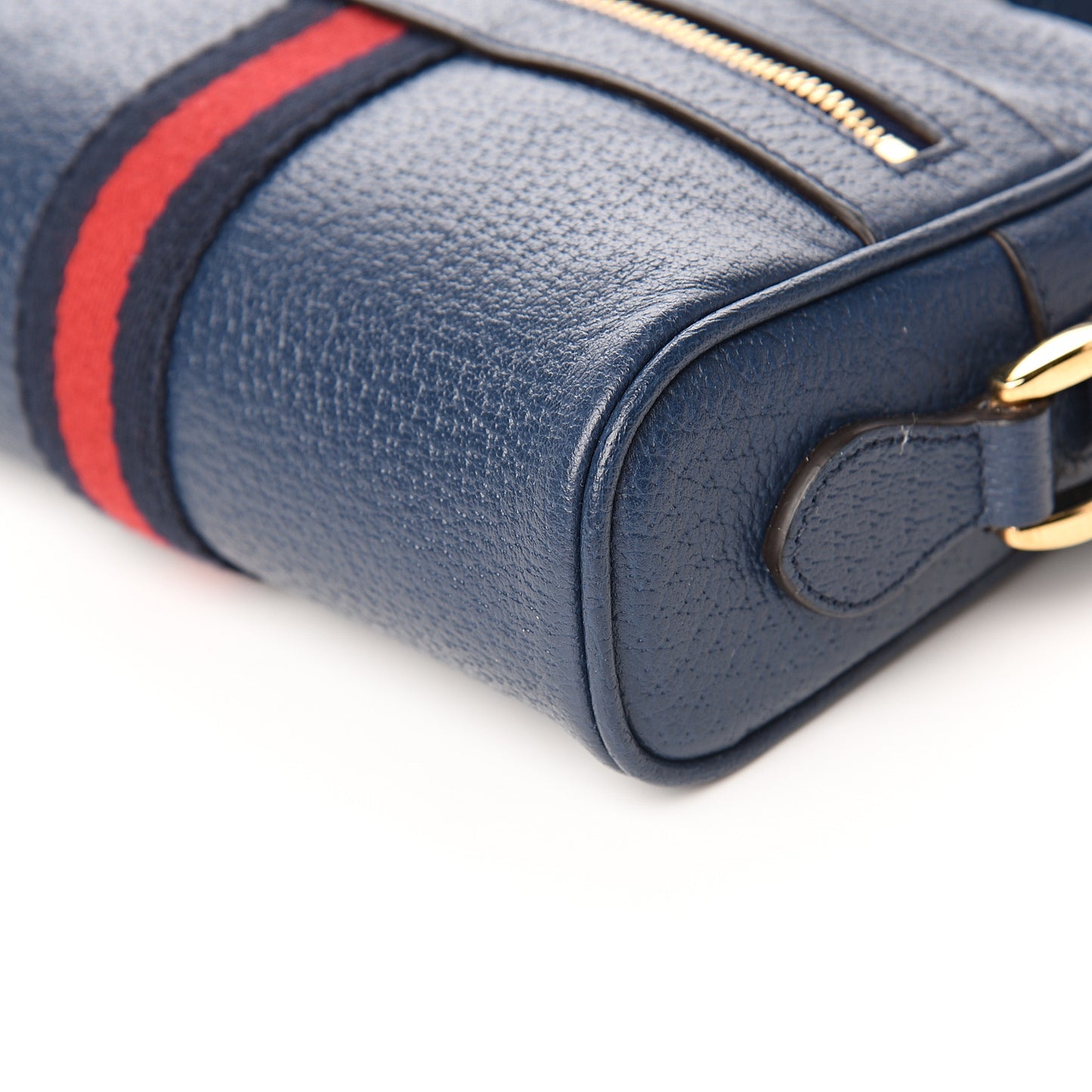 Textured Calfskin Web Mini Ophidia Shoulder Bag Blue Agata