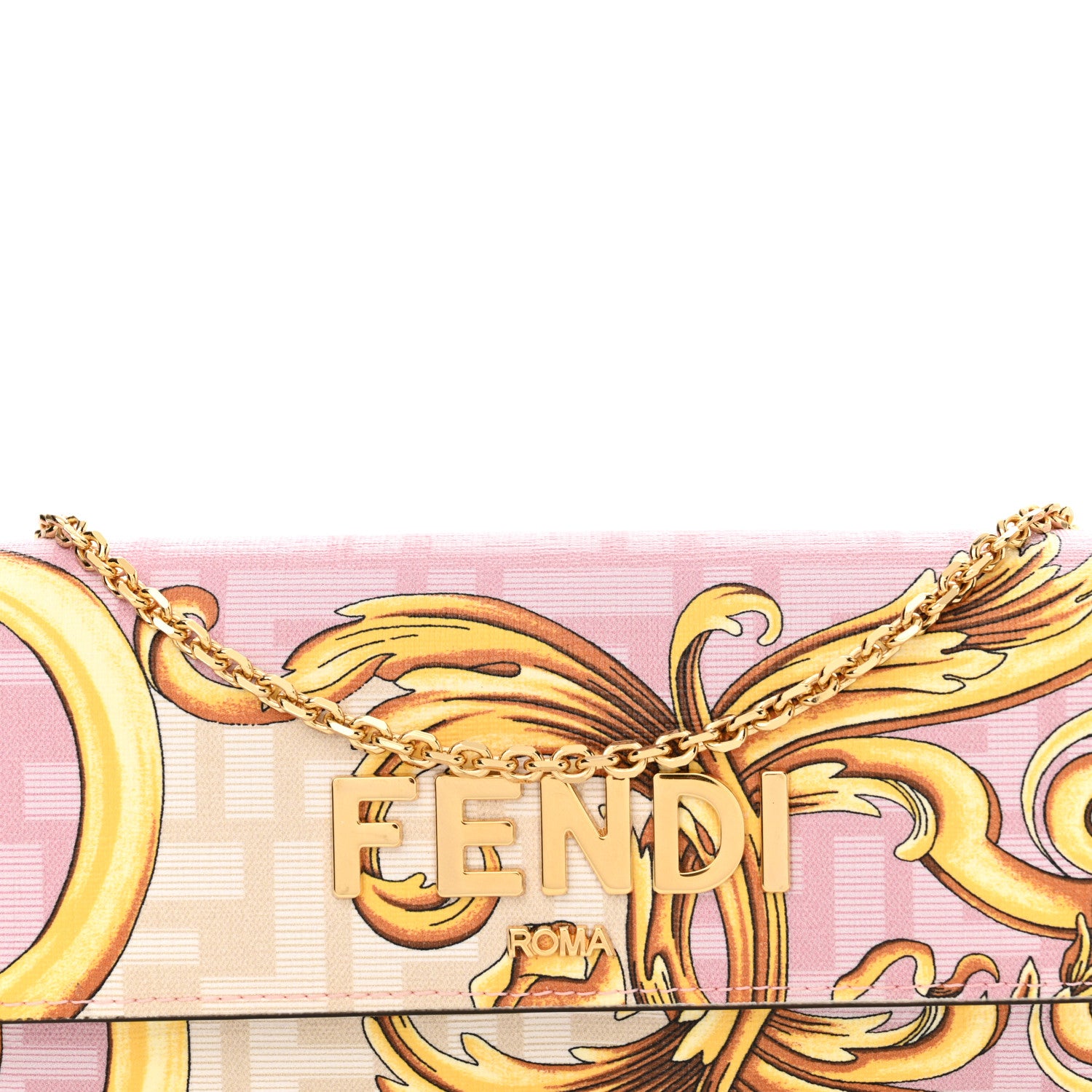 Fendi X VERSACE Glazed Fabric Fendace FF Baroque Continental Wallet On Chain Gold White Rosa 8 of 13