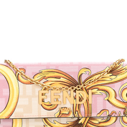 Fendi X VERSACE Glazed Fabric Fendace FF Baroque Continental Wallet On Chain Gold White Rosa 8 of 13