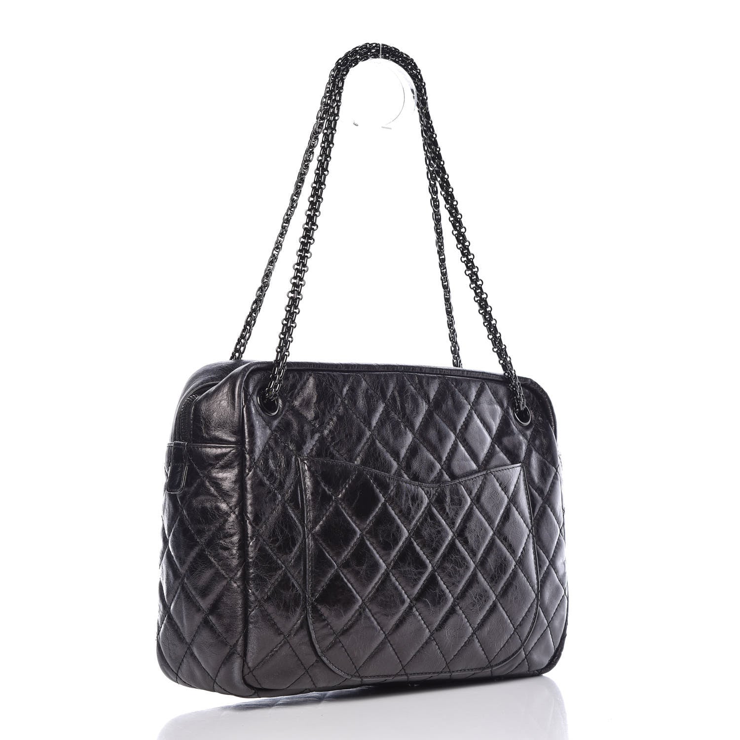 Chanel Metallic Aged Calfskin Quilted Large Reissue Camera Case Silver 3 of 10