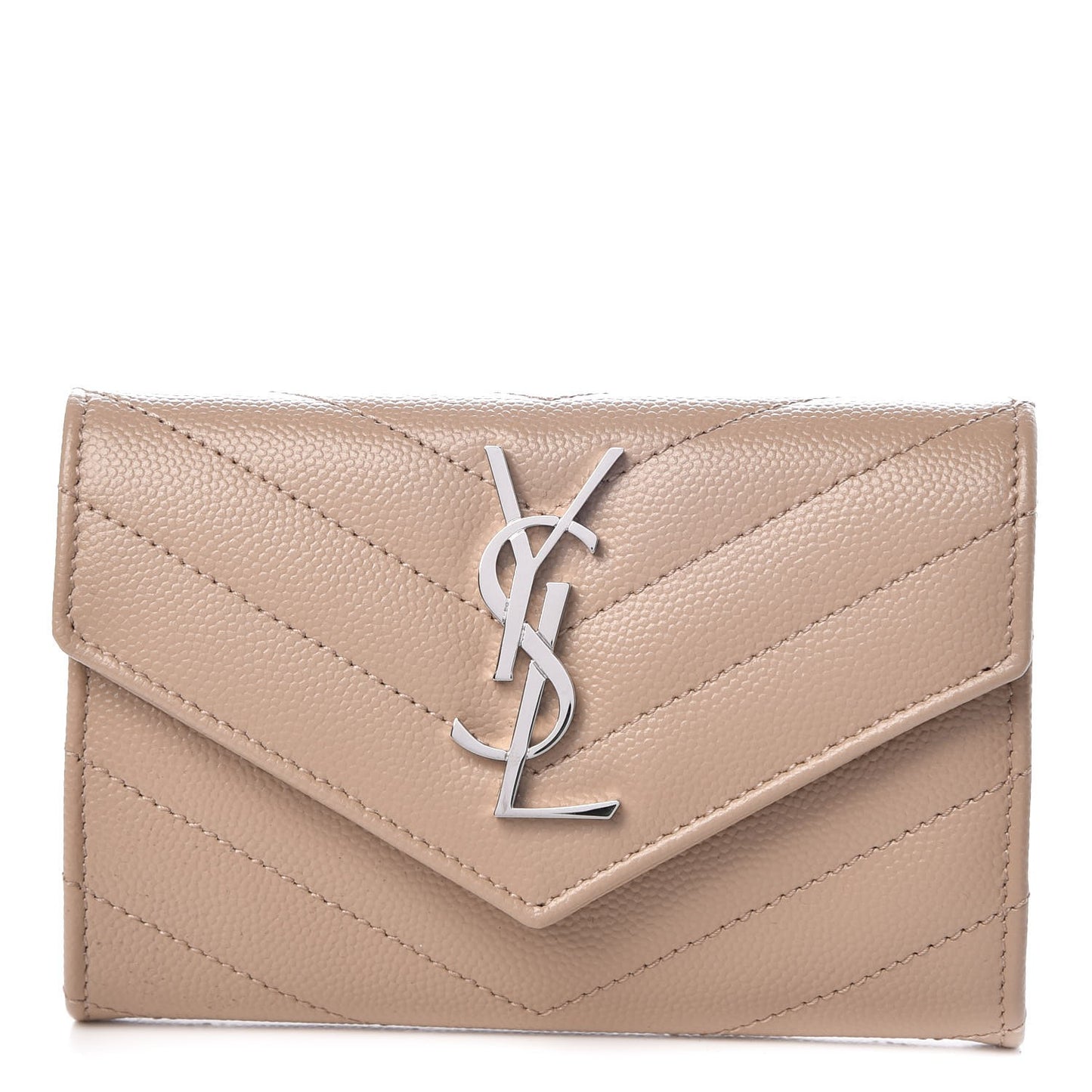 Grain De Poudre Matelasse Chevron Small Monogram Envelope Wallet Dark Beige