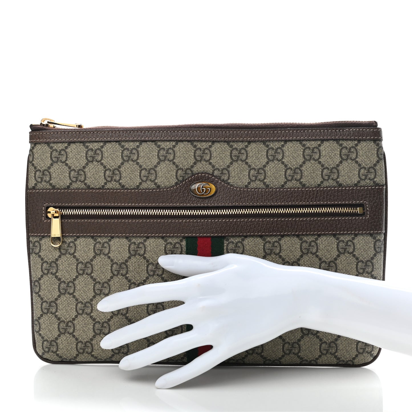 GG Supreme Monogram Large Ophidia Pouch Clutch Brown