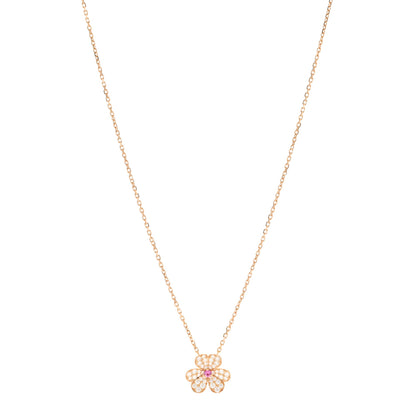 Van Cleef & Arpels 18K Rose Gold Diamond Pink Sapphire Small Frivole Pendant Pave Necklace 1 of 7